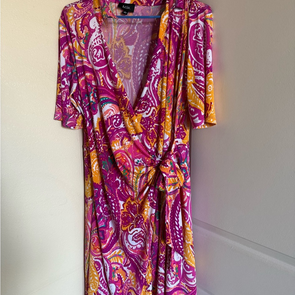 MSK Pink and Yellow Patterned Midi Dress